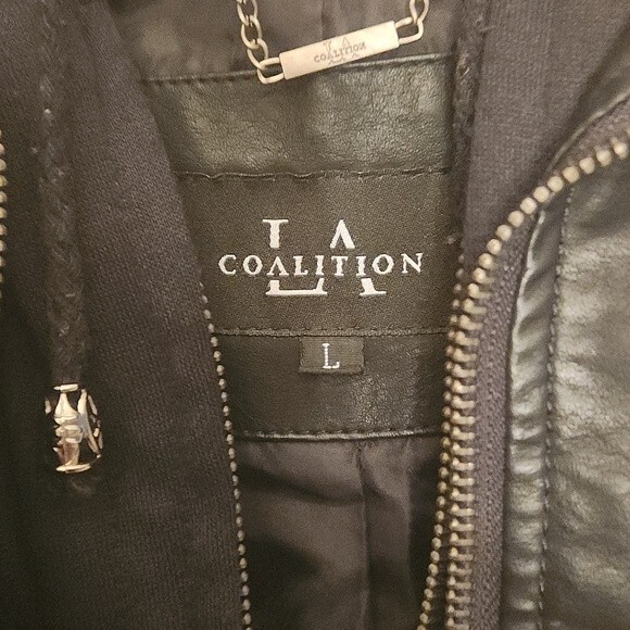 Coalition Black Faux Leather Jacket w/ Second Layer in Jacket (2 Layers) Size L - Picture 4 of 13